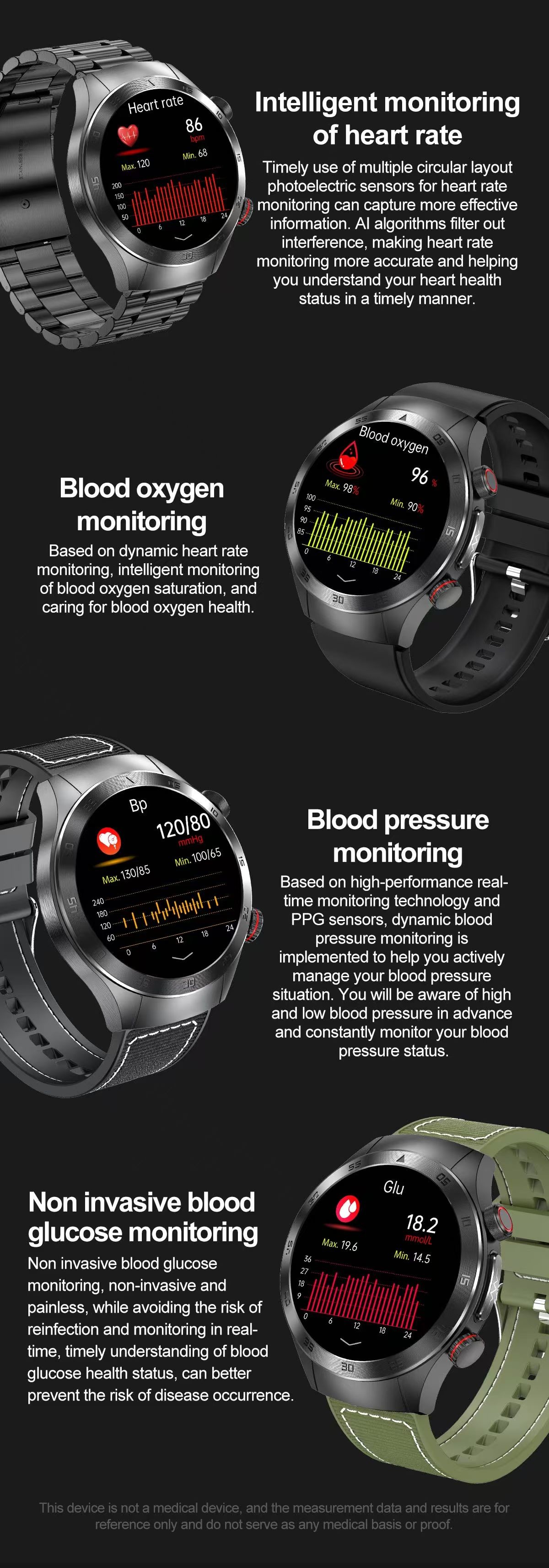 1.49 Inch Health Smart Watch E800 Heart Rate Health Monitoring Body Temperature SmartWatch