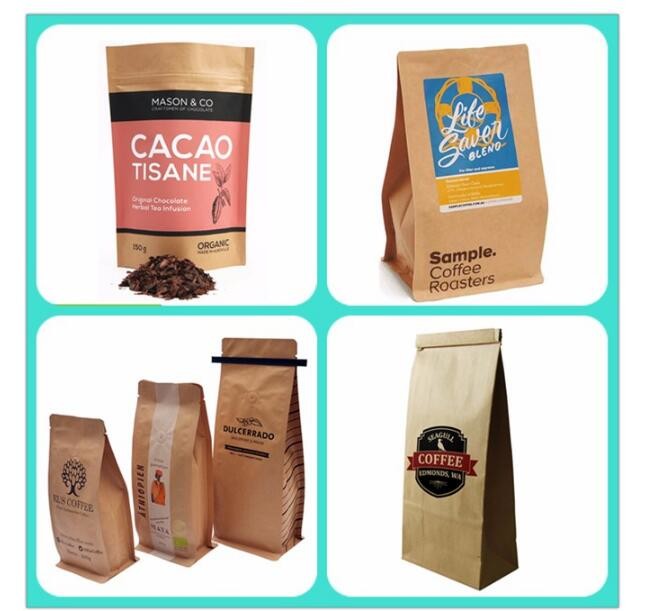 customized printing stand up pouch foil lined natural kraft paper bags 16oz with valve