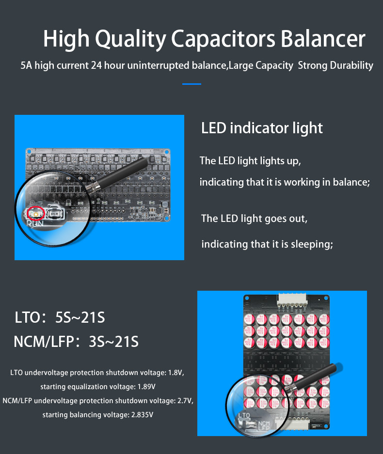 Enerkey 5A 3S 4S 5S 6S 7S 8S 9S 10S 12S 14S 16S 17S 21S Lithium Active Equalizer with Acrylic Plate Li-ion/Lto/Lifepo4 Battery Balancer for Scooter