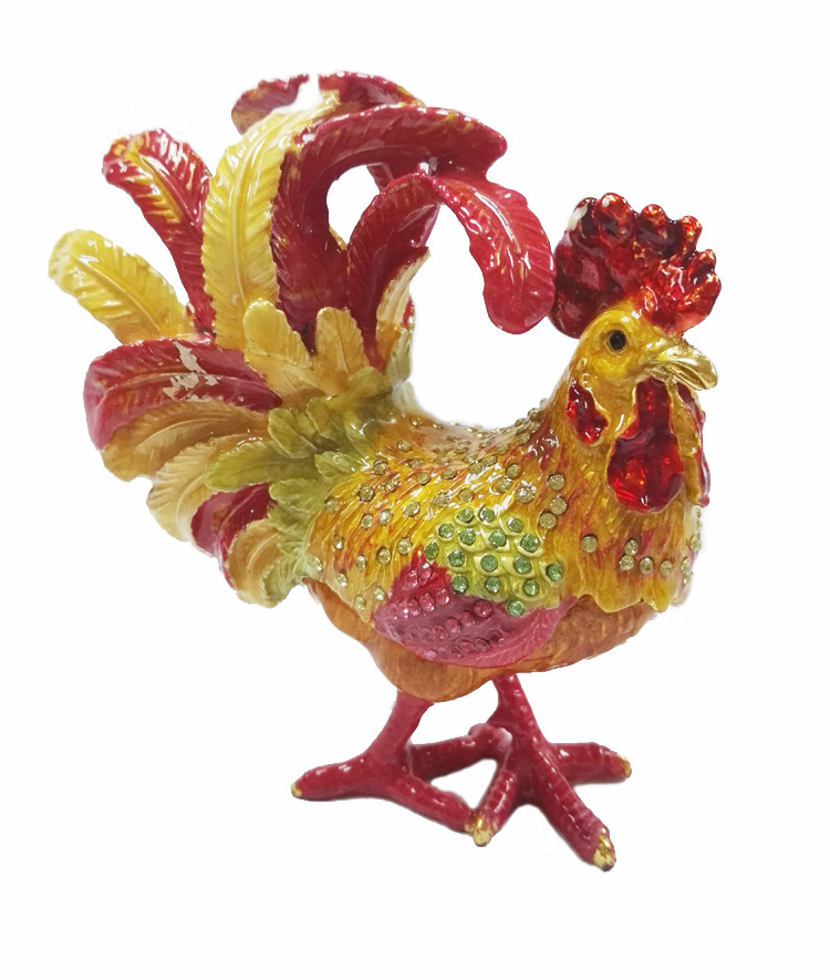 New arts and craft rooster metal jewelry box pewter rooster trinket box rooster decorative box