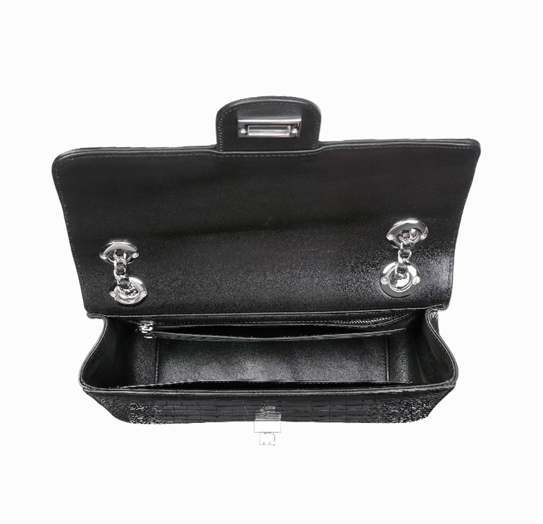 Authentic Crocodile Belly Skin Women Purse Genuine Alligator Leather Lady Flap Bag Silver Chain Female Shoulder Bag
