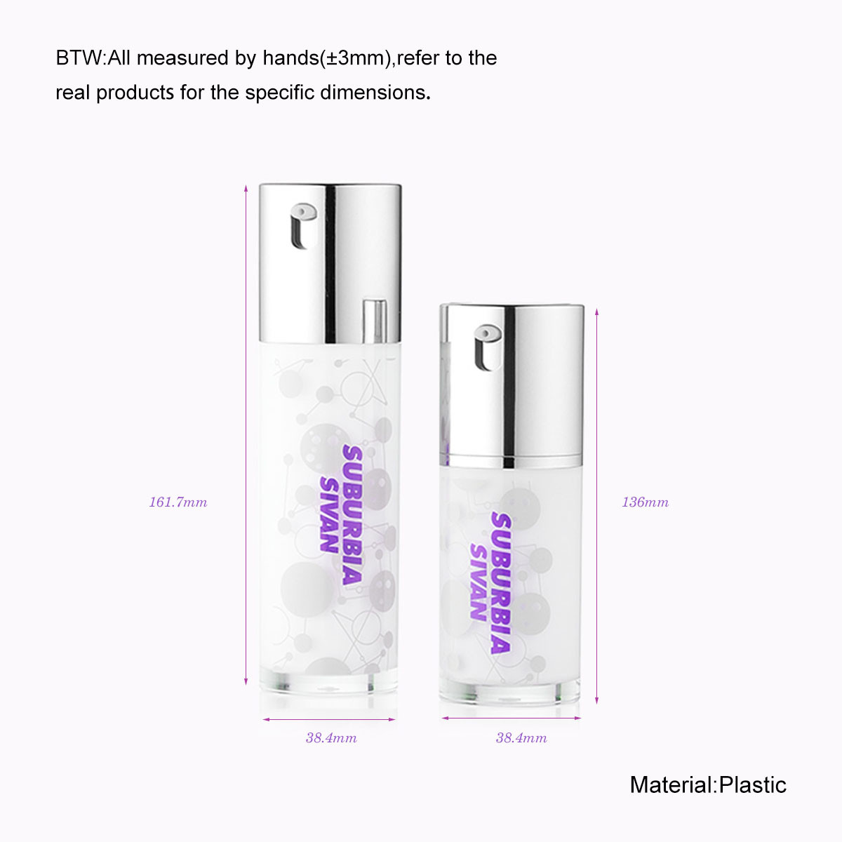 30/50ml Plastic Airless white cylindrical frosted with silver pump for cosmetic packaging bottle