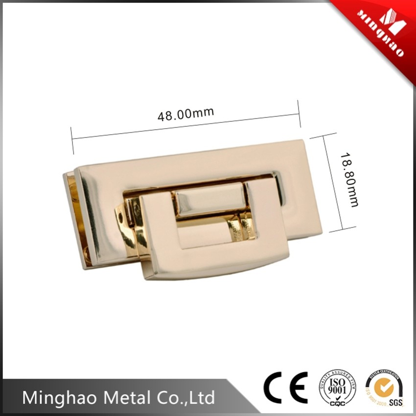 Durable gold handbag square turn lock for bag fittings,48*18.8mm,light gold