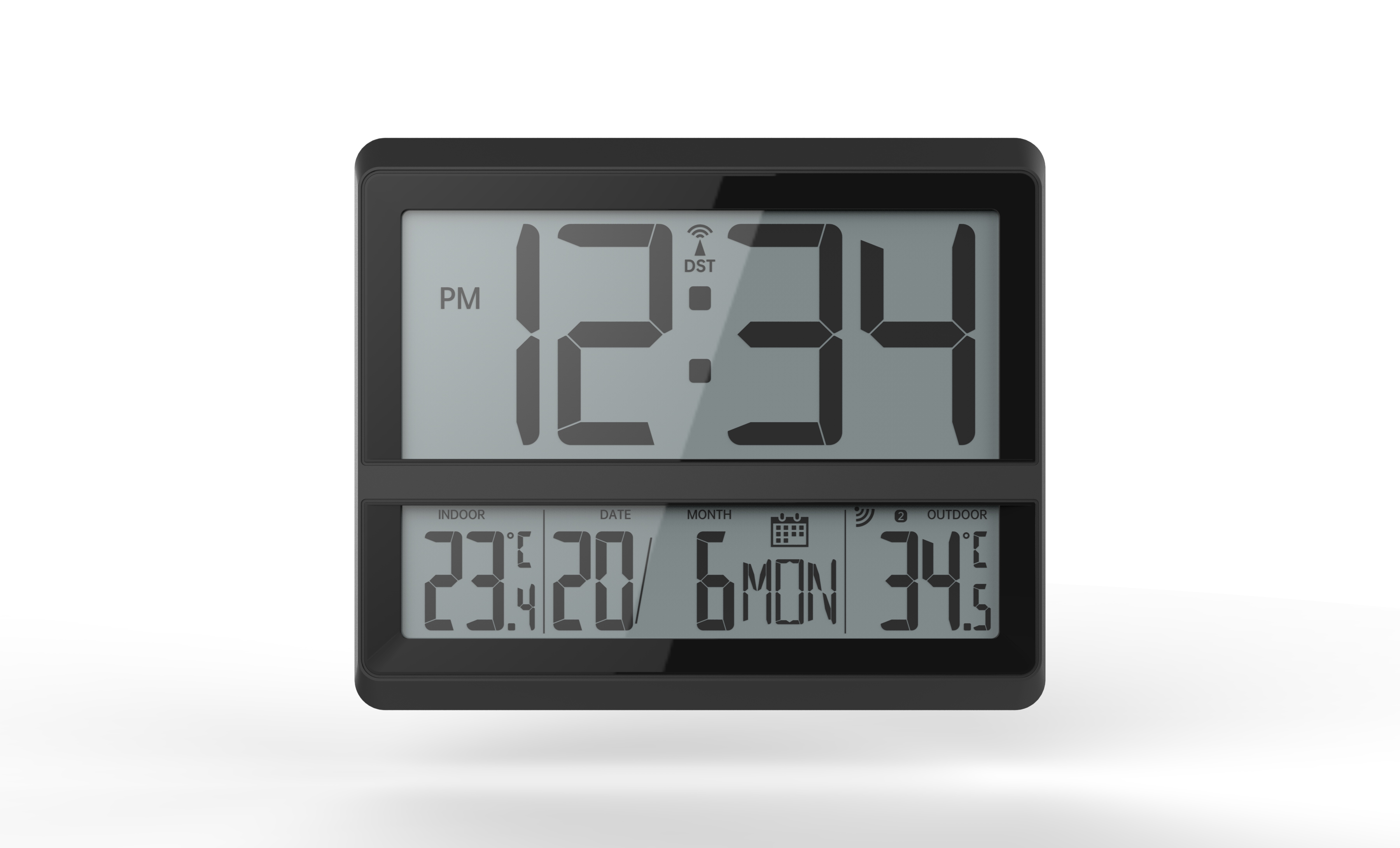 Radio-controlled Digital Table Clock with Indoor Outdoor Temperature 22.6 x 2.7 x 18.8cm