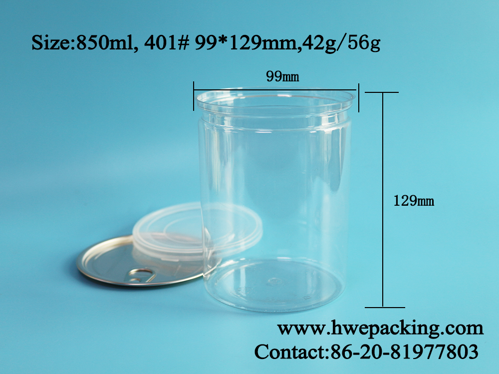 Airtight Plastic Can Nuts Packaging 850ml 401# Empty PET Easy Open