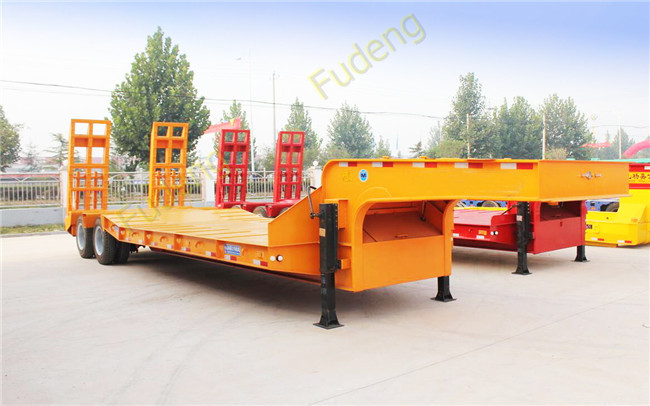 Double axles low bed truck semi-trailer low flatbed trailer spring suspension
