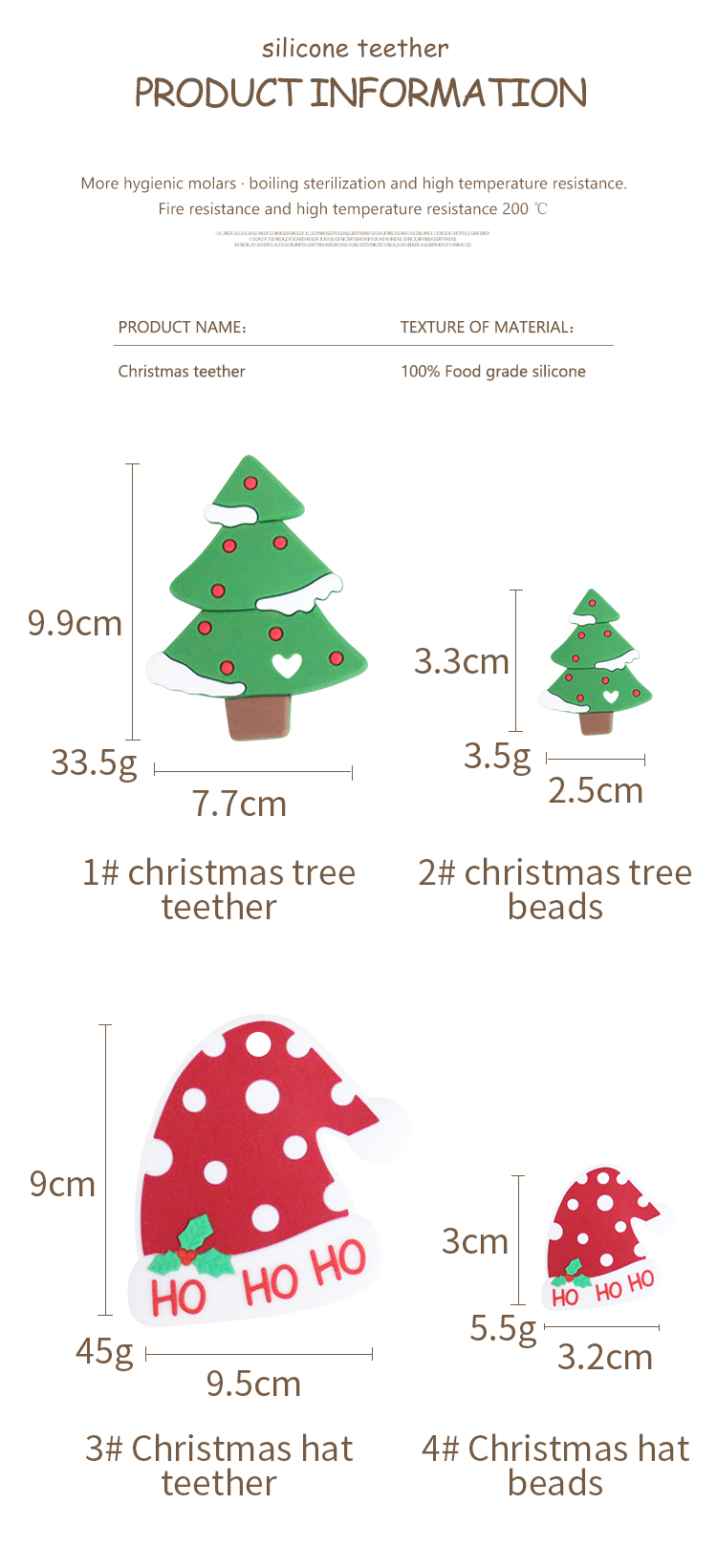 Christmas Hat Silicone Teething Bead Chewable BPA Free For Infant Baby