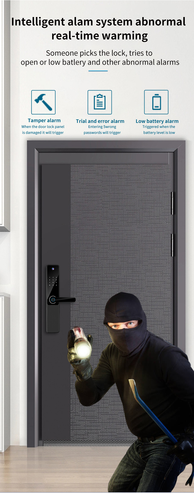 Aluminum Tuya Smart Fingerprint Lock Black Hotel Room Electronic Door Locks