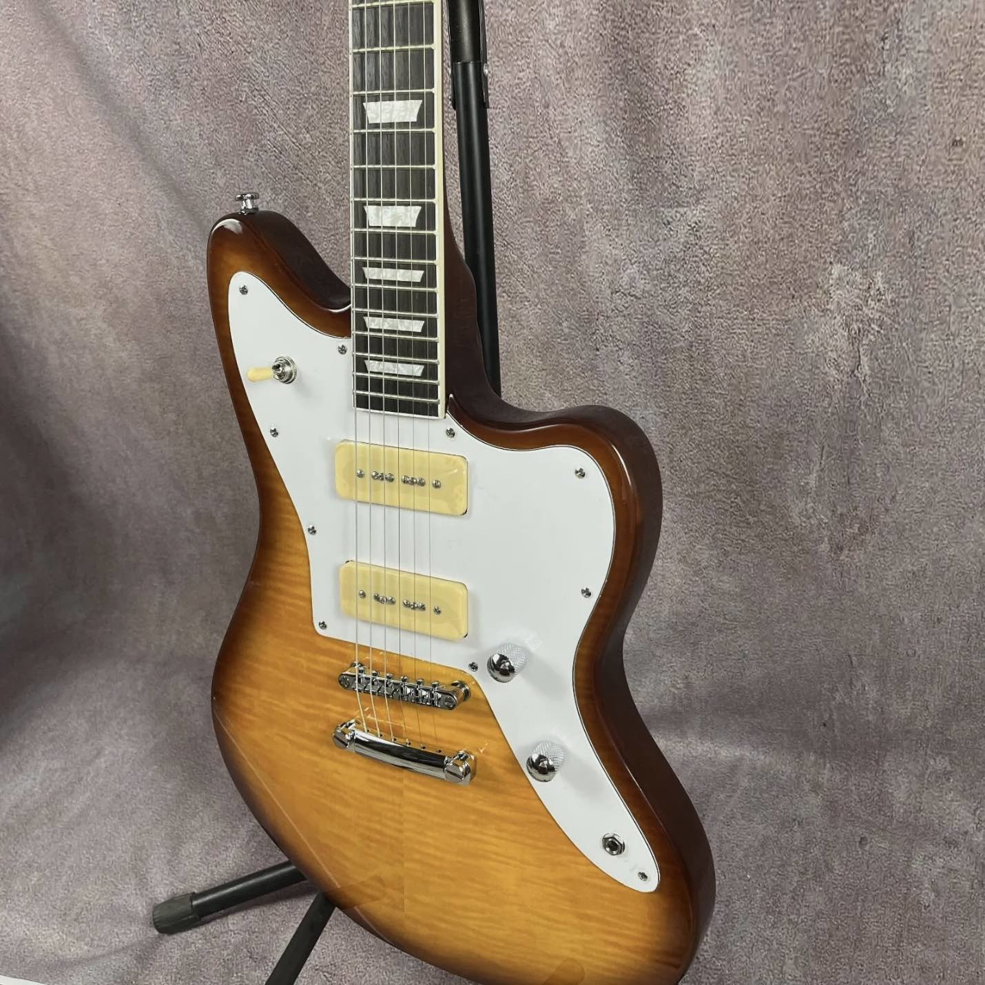 Custom Flamed Top Electric Guitar with P90 Pickups Solid Body Rosewood fingerboard