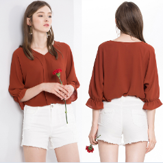 Summer latest women white blouse styles with petal sleeve
