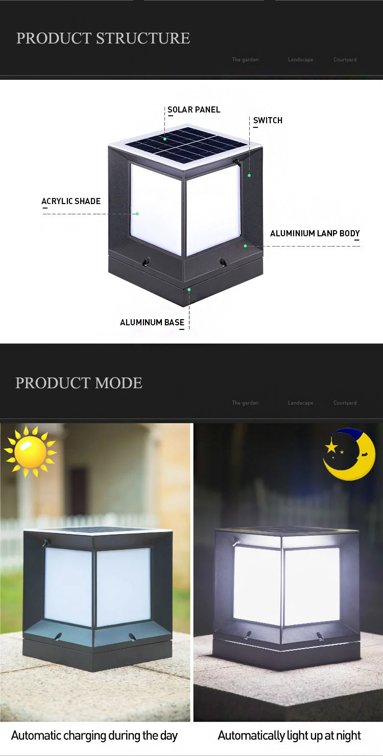IP67 Aluminum Energy Saving Solar Powered Pillar Lights 6V 2W With Remote Control