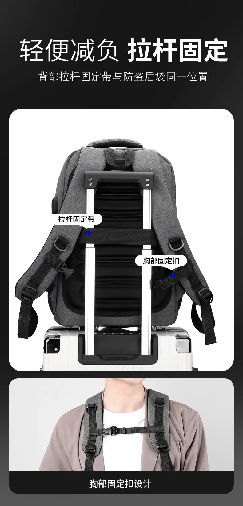15.6'' 16" Travel USB Computer Custom Made Waterproof Washable Men Backpack With USB Charging Port