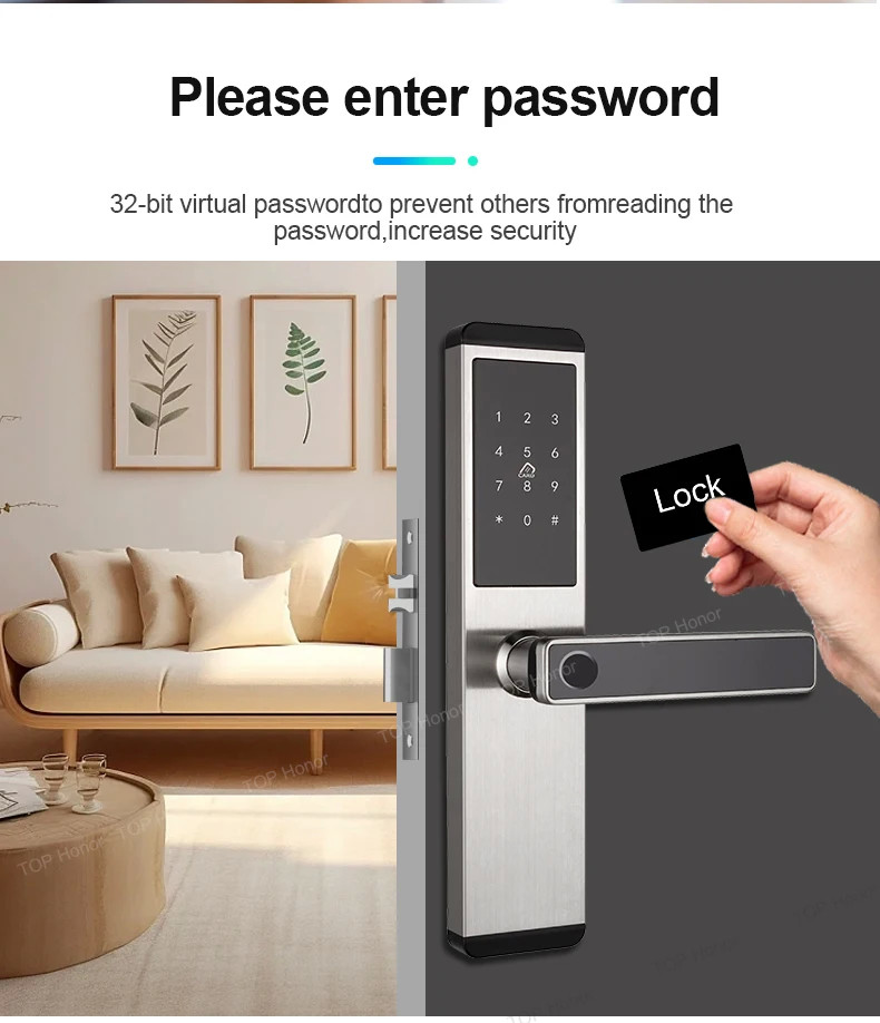 TH522 Apartment Smart Door Lock With Fingerprint Code IC Card Key TTLock Unlock