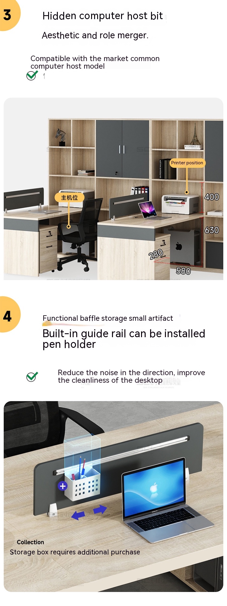 Double Seat Cabinet Screen Workstation Computer Desk Modernity Style for Finance Room