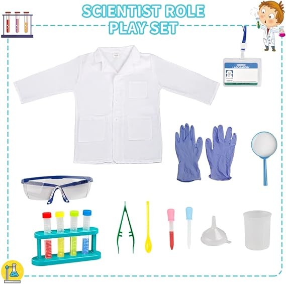 Scientist Costume For Kids Lab Coat With Science Experiment Kit Dress Up & Pretend Play For Boys Girls Age 4-8