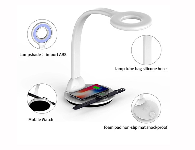 2 in 1 Eye Protection USB LED Desk Lamp with Qi Wireless Fast Charge for iPhone Xs/Xs Max/XR,S9