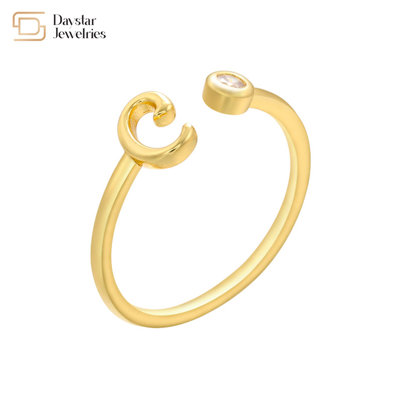 Diamond Zircon Jewelry 14k Gold Plated Letter Ring Open Adjustable