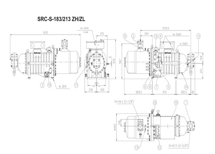 Durable SRC-S-133-ZL Screw Type Compressor Semi Hermetic For Air Cooled Chiller