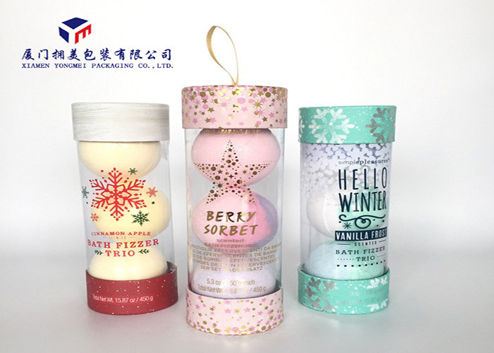 High Durability Plastic Cylinder Packaging Tubes With Pink Hard Paper Covers