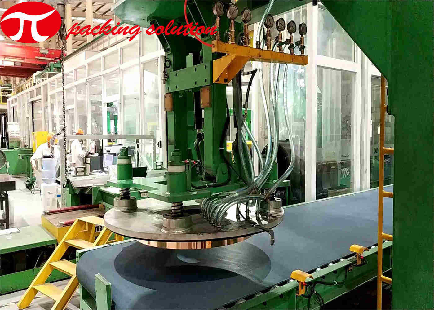 High Reliability Copper Coil Packing Line OD 1000mm Horizontal Packaging Machine