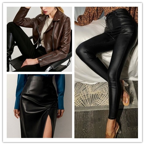 Smooth Garment PU Leather Knitted Four Sided Elastic Faux Leather