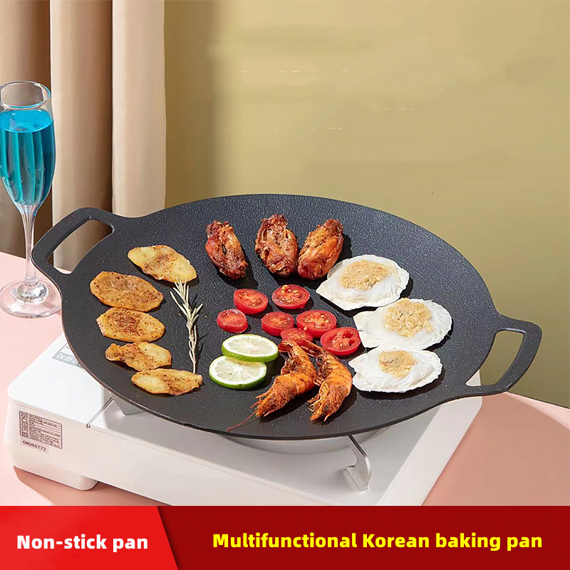 Large Cast Iron Stovetop Grill Pan Black Two Handles BBQ Frying Pan
