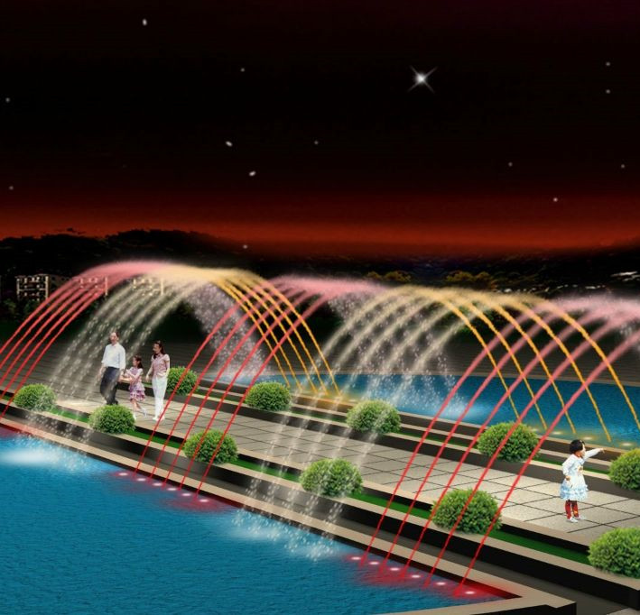 Laminar Garden Jumping Jet Fountain Musical Signal Control