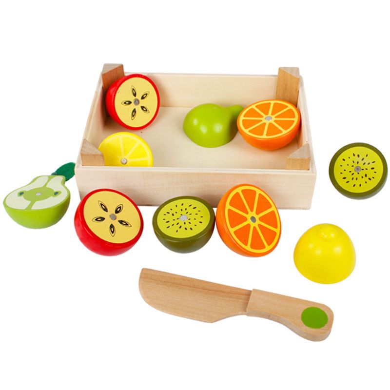 Water Paint 1.94in Wooden Fruit Cutting Set Kitchen Role Play