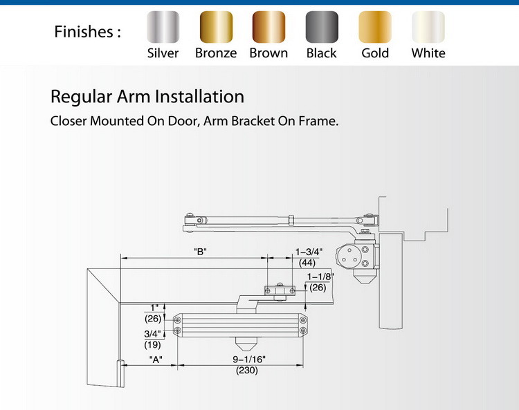Fire Safety Door Closer D4016 , Adjustable Closing Force Backcheck Door Closer