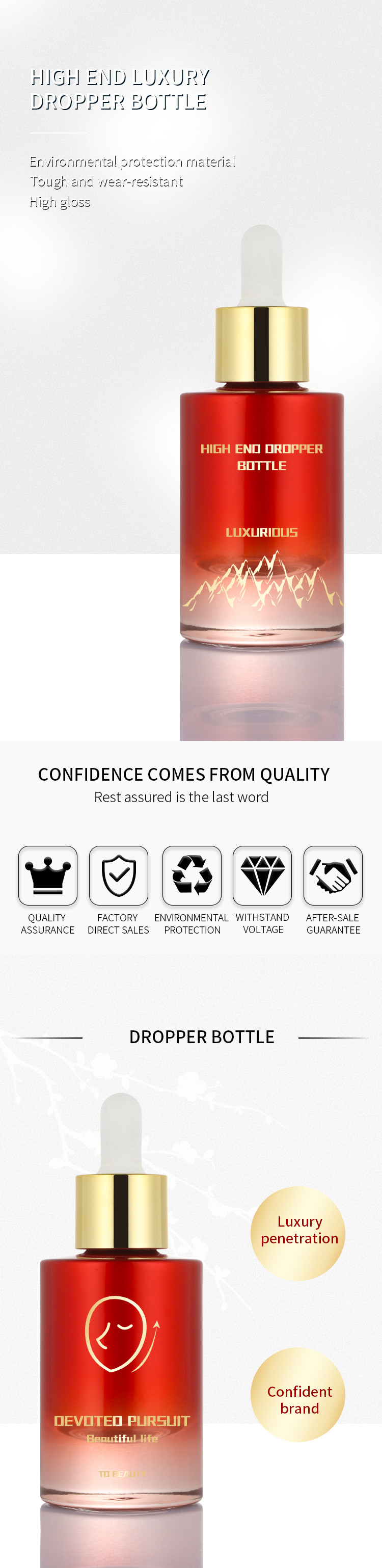 High quaity factory price ombre red mini oil cosmetics perfume liquid dropper bottle