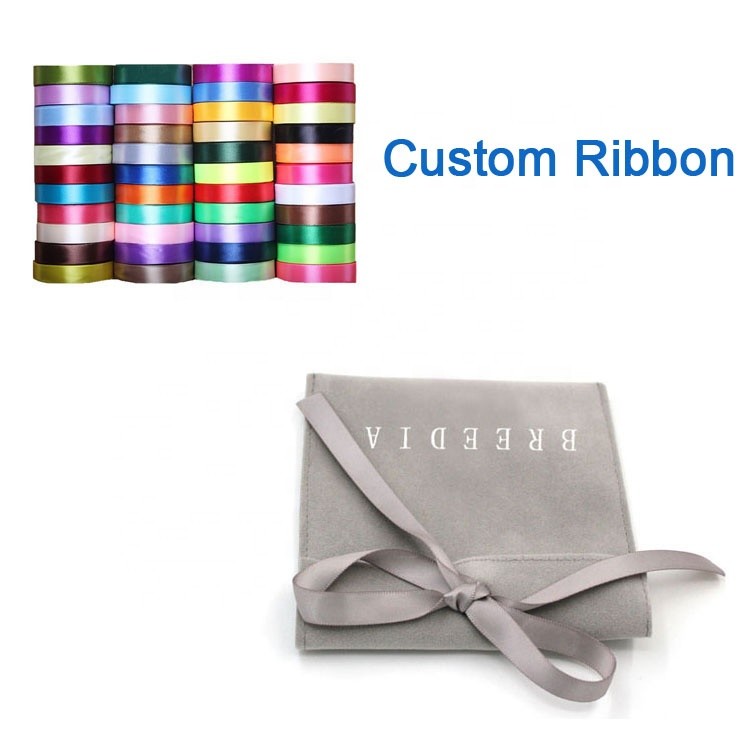 Custom printed envelope suede jewelry pouches with ribbon
