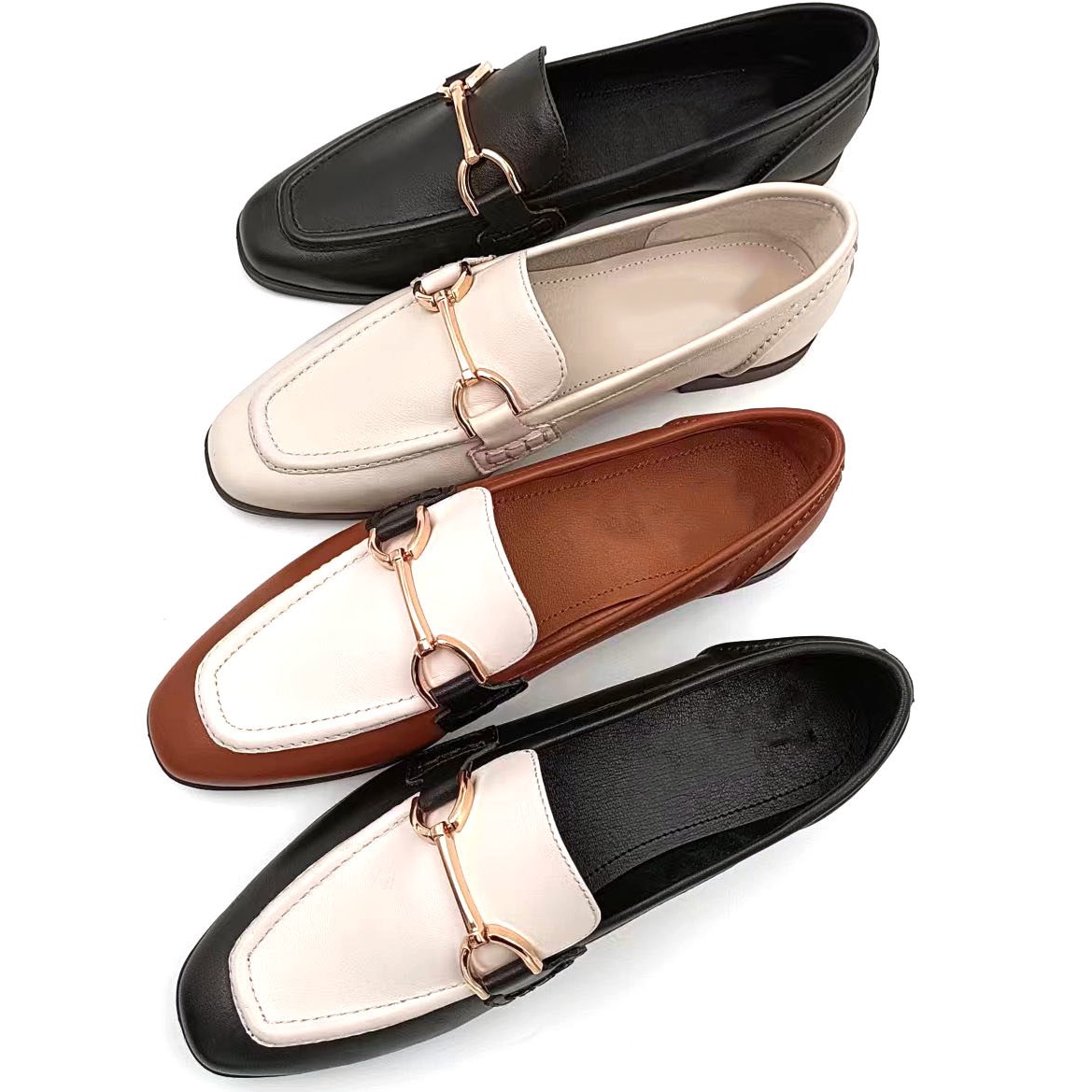 Ladies Casual Loafer Shoes With Rubber Outsole Black White Color