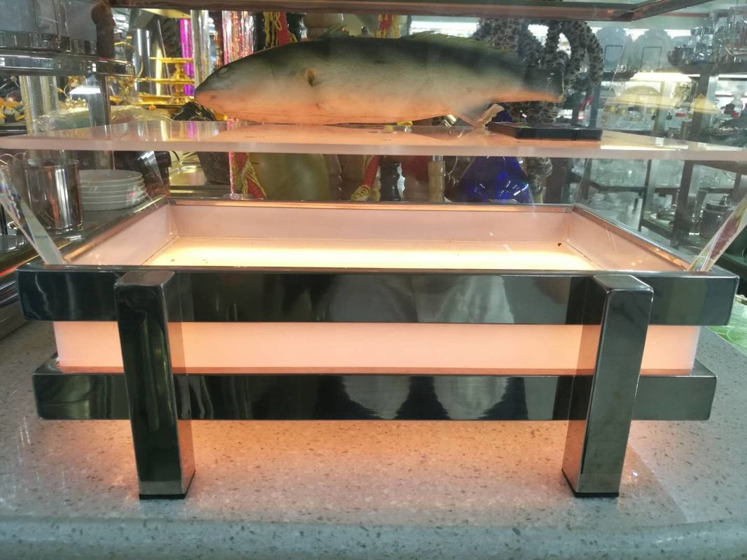 RGB LED Ice Tray with Draining Plate, Transparent Acrylic Seafood Salmon Buffet Display Station