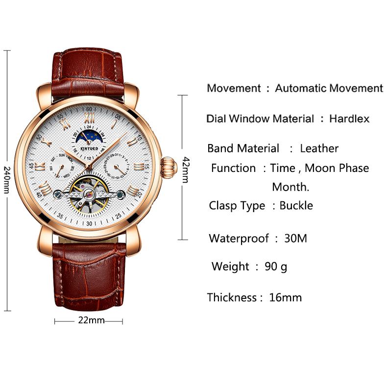 Business Mens Mechanical Watches 42 Mm Case Diameter Buckle Clasp Type