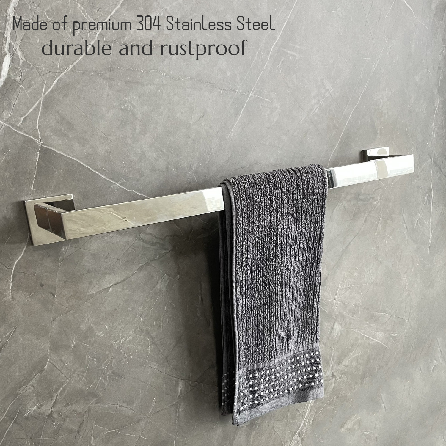 Brushed Silver Bathroom Towel Bars Wall Mounted Modern Square Towel Holder