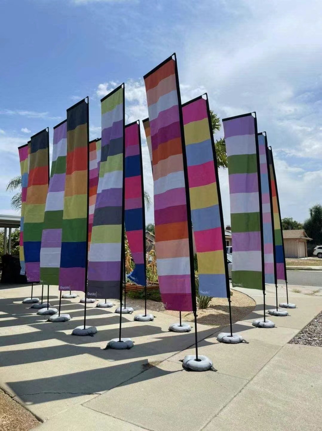 Different height feather teardrop/rectangular beach flag with Inject Water Basement Holder, Aluminum Pole, Cross Base spike Telescopic flying banners