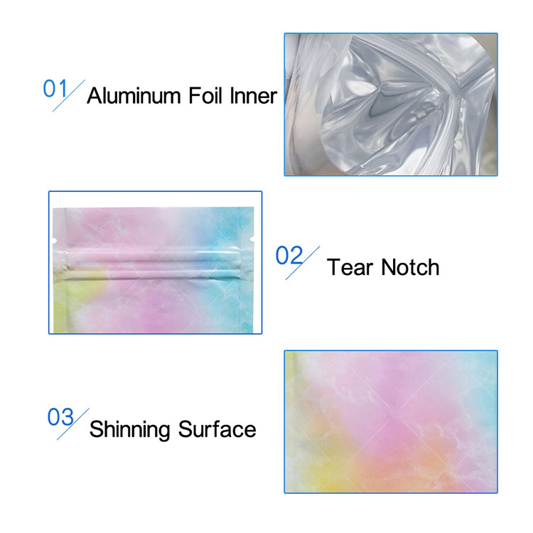 Glossy Rainbow Marbling Pattern Mylar Zip Bag Reclose Flat For Jewelry Cosmetic