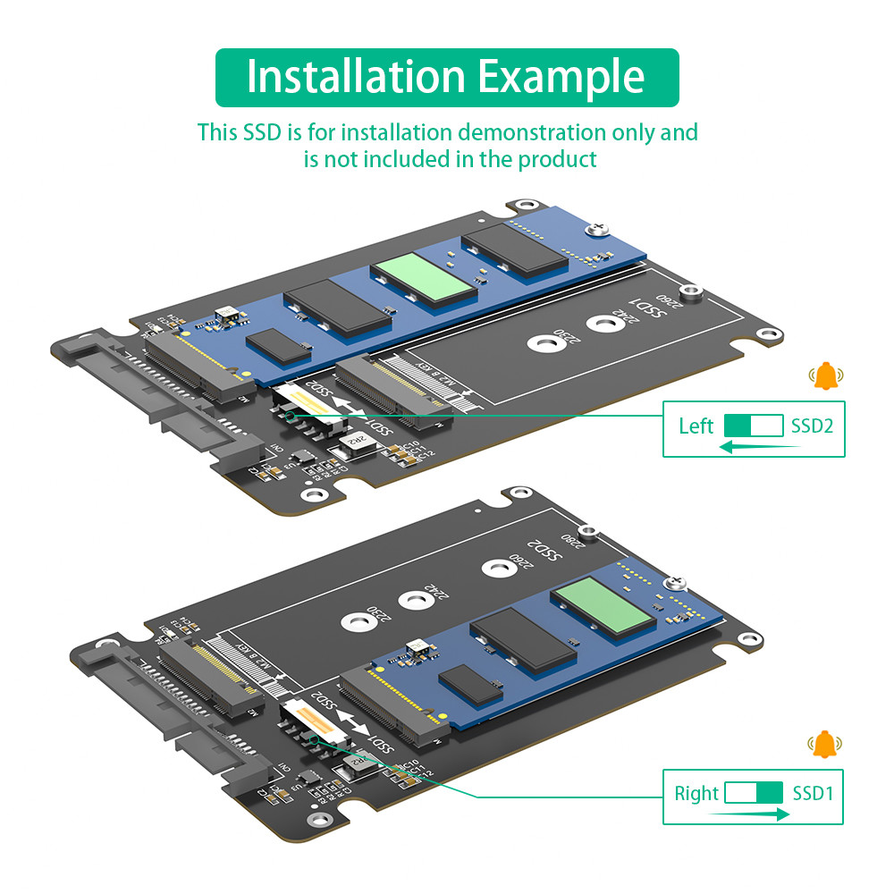 Dual M.2 B Key/B&M Key SSD to 2.5" SATA III Card With Selection Switch Plastic Enclosure