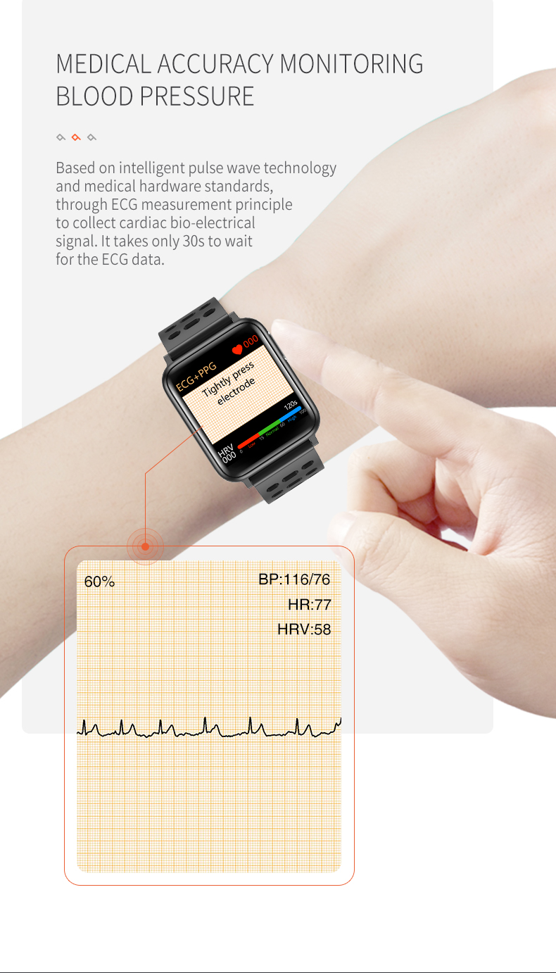 AI HRV ECG Smart Watch Fitness Tracker With Alarm Health