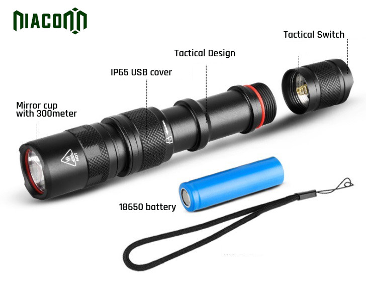 High Brightness Tactical Led Flashlight USB Rechargeable Cree Xml 10w Tactical Torch