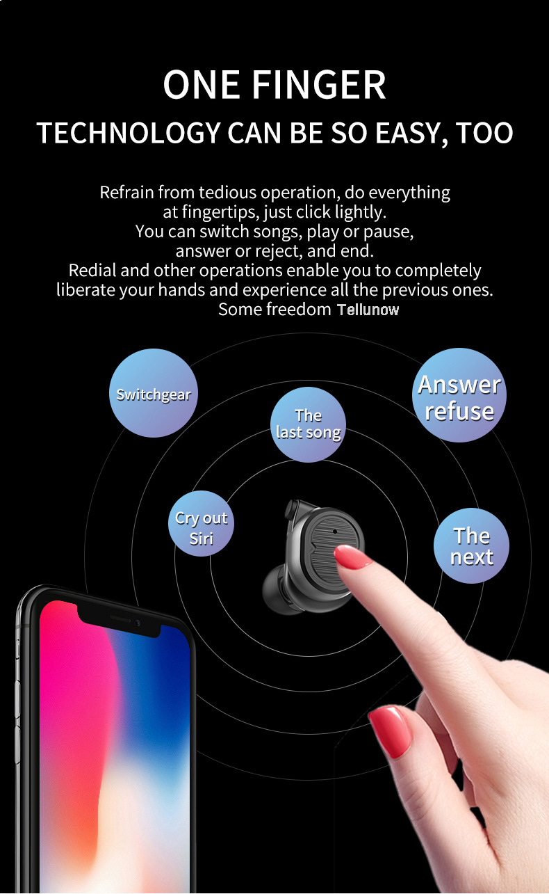 T8 Wireless Earphone Tws Sport Bluetooth Headset Ipx5 Waterproof V5.0 Touch Control True Earbuds Bass 6D Stereo Head-Free Earbuds