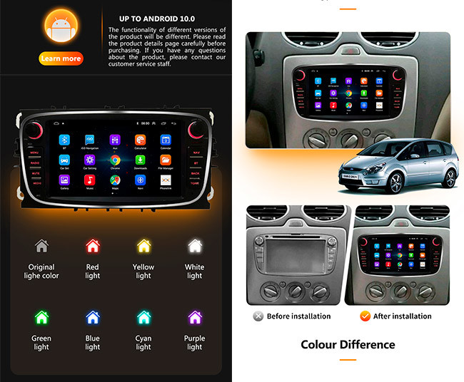 DSP Carplay Car Android Stereo Android 10 GPS 2 Din 7 Inch Autoradio For Ford Focus S-Max