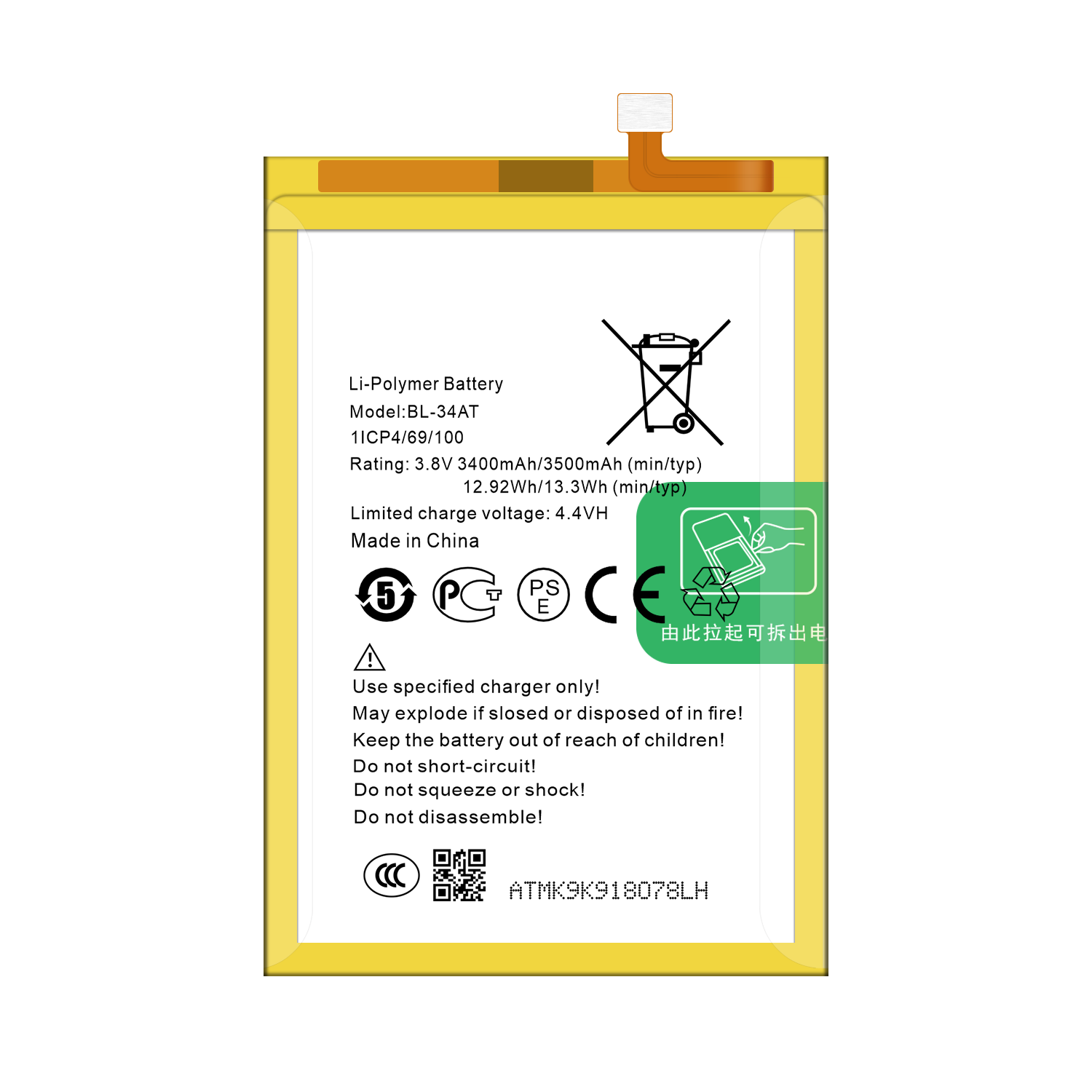 OEM/ODM Compatible For Tecno K9 BL-34AT 3400mAh Spark Plus Mobile Phone Battery