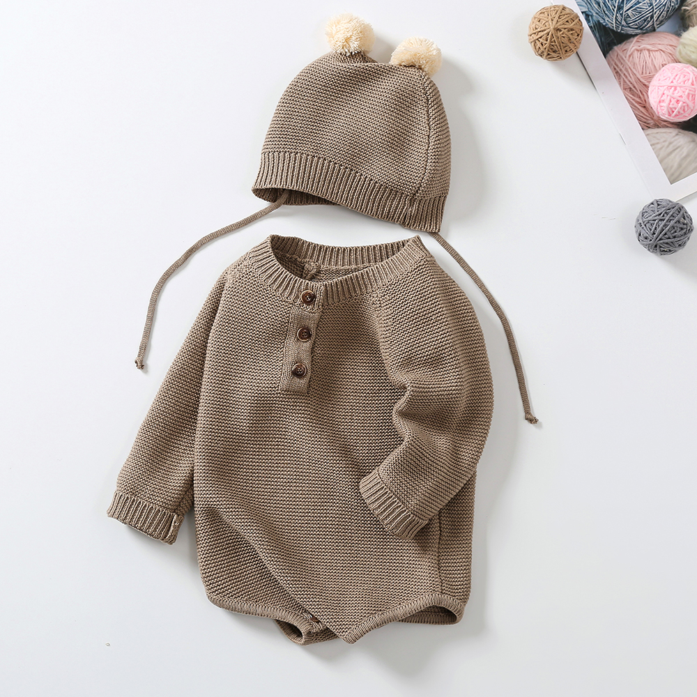 Winter Custom 100% Cotton Sweater Baby Boys Girls Infant Jumpsuit Bodysuit