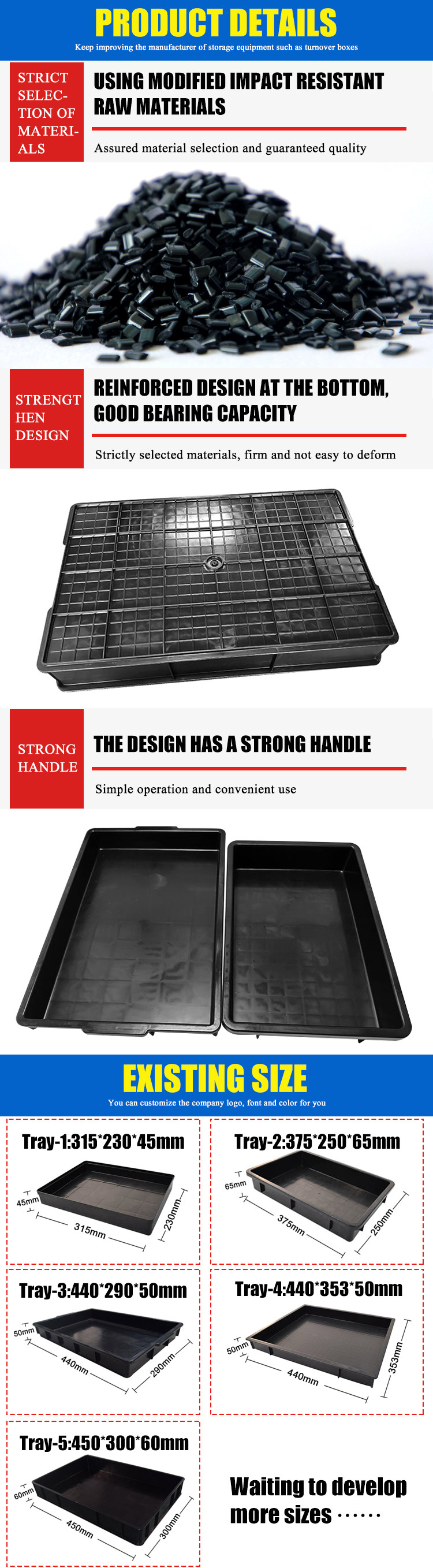 Electronic Part ESD Antistatic Packing Trays 440x353x50mm