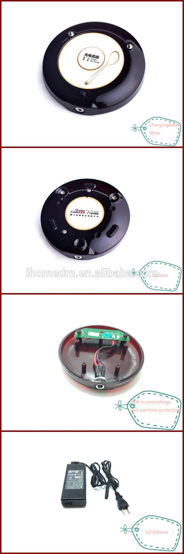2018 hot sales anti fall restaurant and kitchen wireless pager system transmitter with 10 red digital coaster pagers