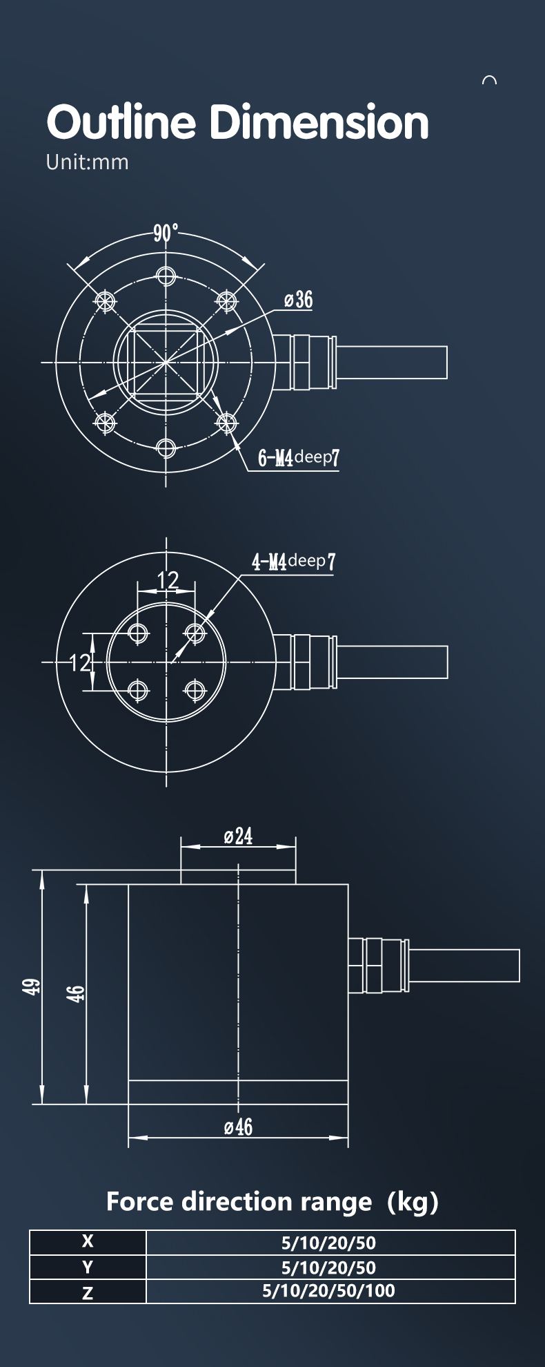 Precision Machining Force Measuring 3 6 Dimensional Multi Axis Load Cell Sensor for 100kg Component Lathe Curved Surface