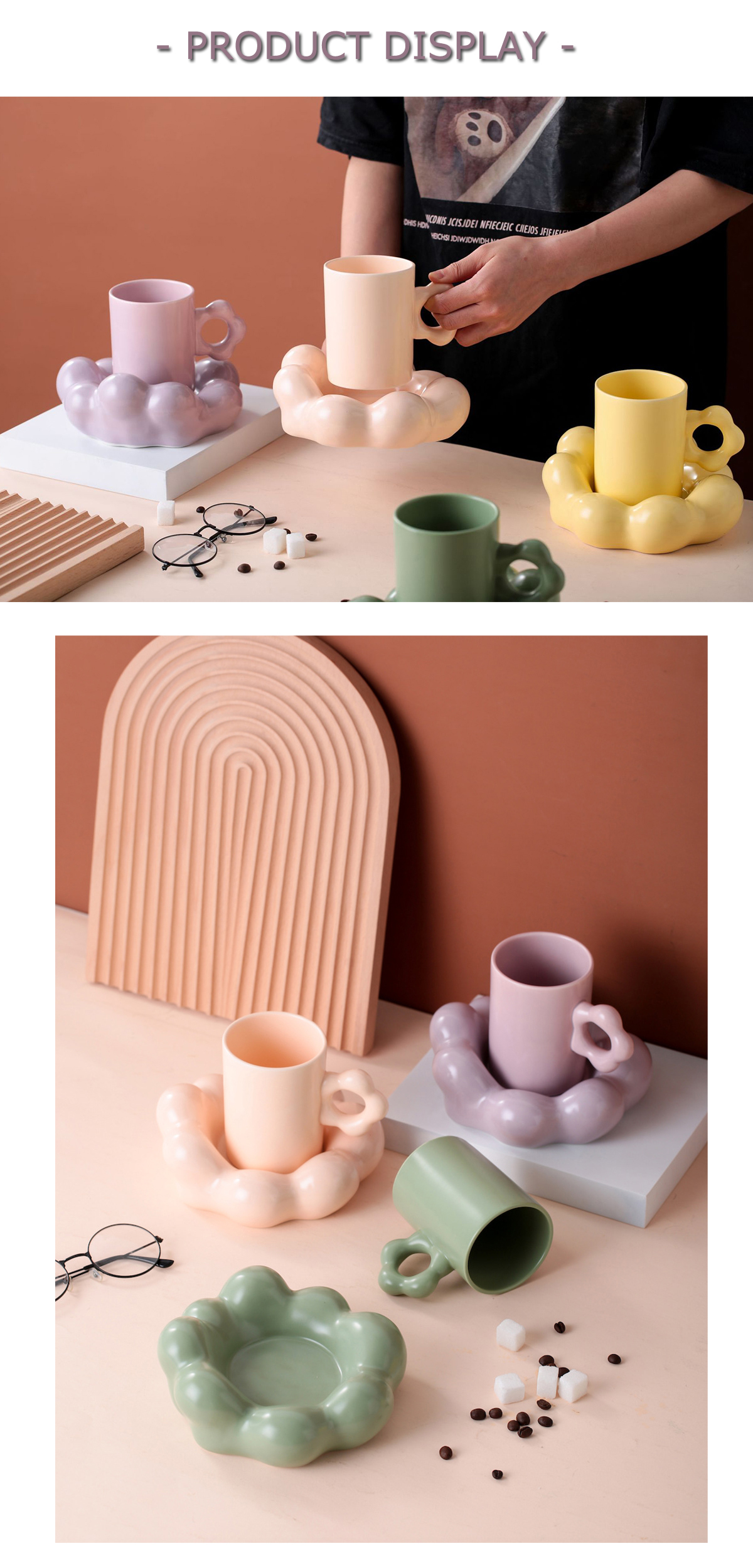 Matte Nordic Ceramic Cappuccino Cup , Flower Shape Ceramic Pottery Coffee Mugs
