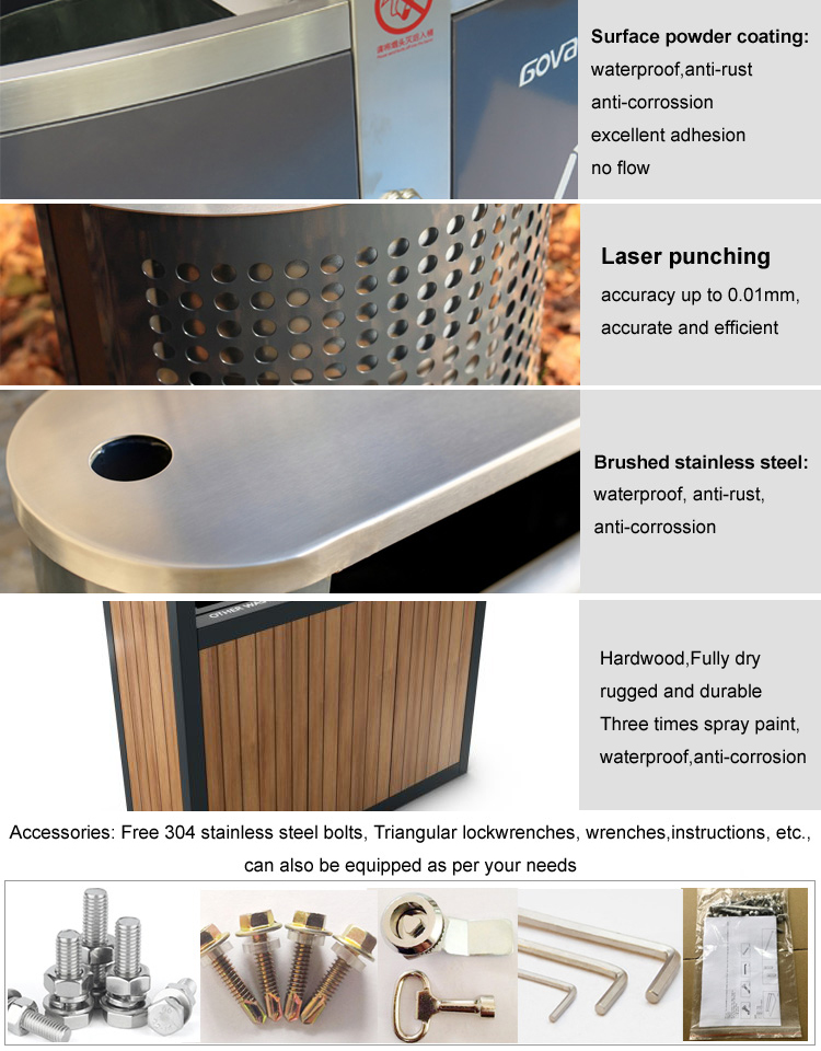 Rain Proof 9.2gal Outdoor Wooden Trash Can With Ashtray