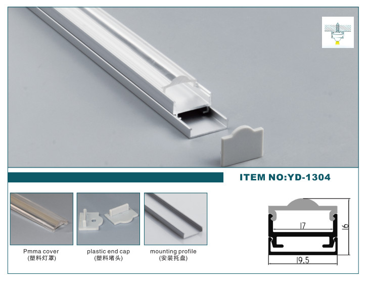 19.5*16mm Aluminium LED Mounting Profile Surface Mounted With Acrylic Cover